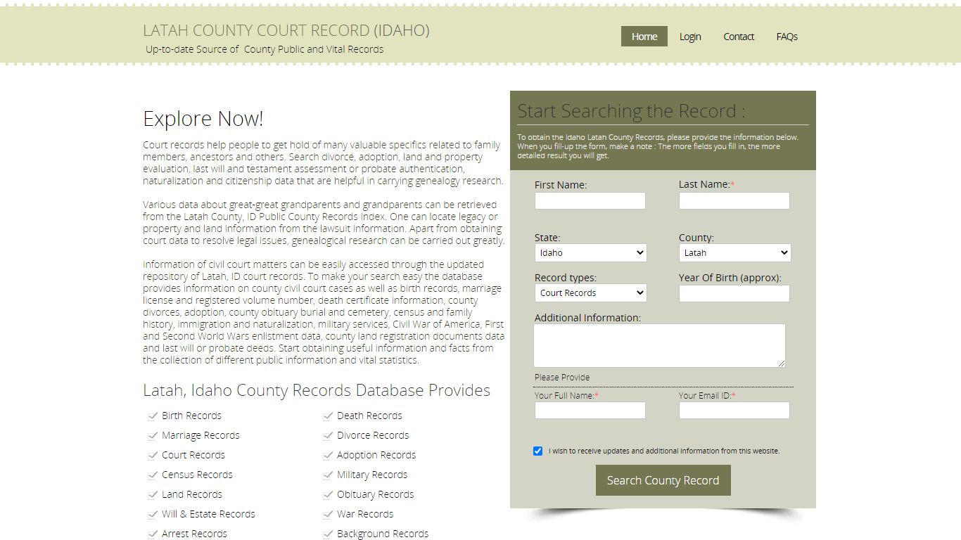 Latah County, Idaho Public Court Records Index