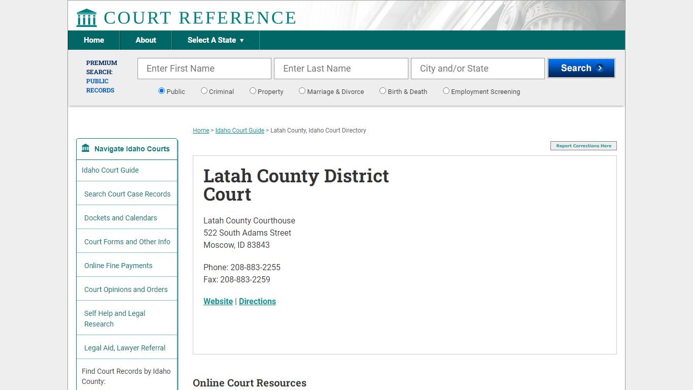 Latah County District Court - Court Records Directory